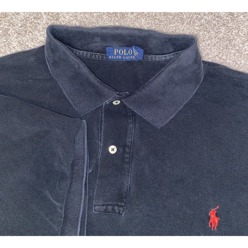 Polo Ralph Lauren Mens 2XB Solid Black Polo Shirt Cotton‎ Red Pony Preppy Casual